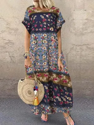 Bohemian Print Short Sleeve Summer Plus Size Dress