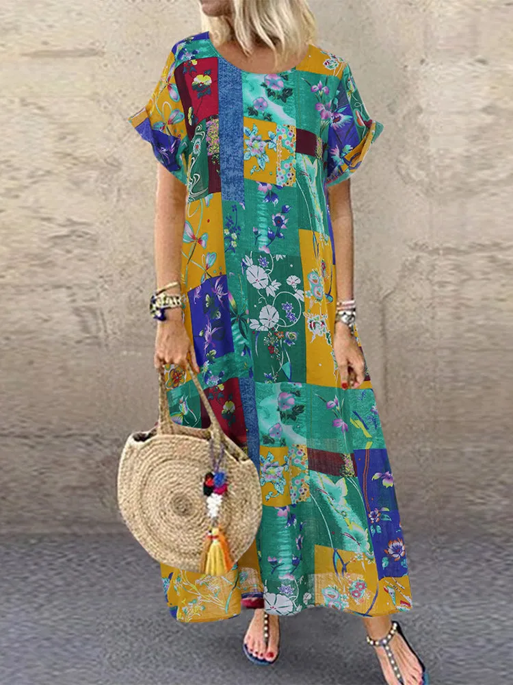 Bohemian Print Short Sleeve Summer Plus Size Dress