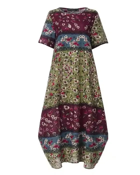 Bohemian Print Short Sleeve Summer Plus Size Dress