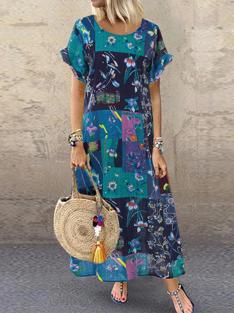 Bohemian Print Short Sleeve Summer Plus Size Dress