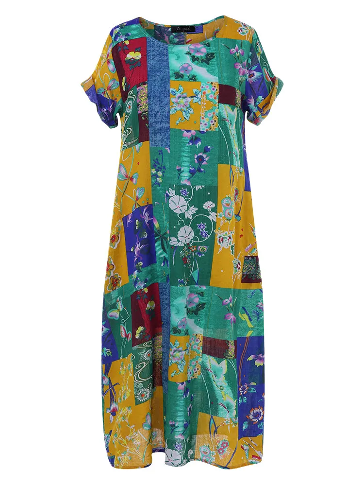 Bohemian Print Short Sleeve Summer Plus Size Dress