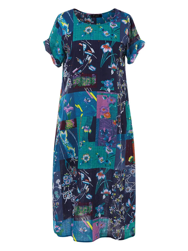 Bohemian Print Short Sleeve Summer Plus Size Dress