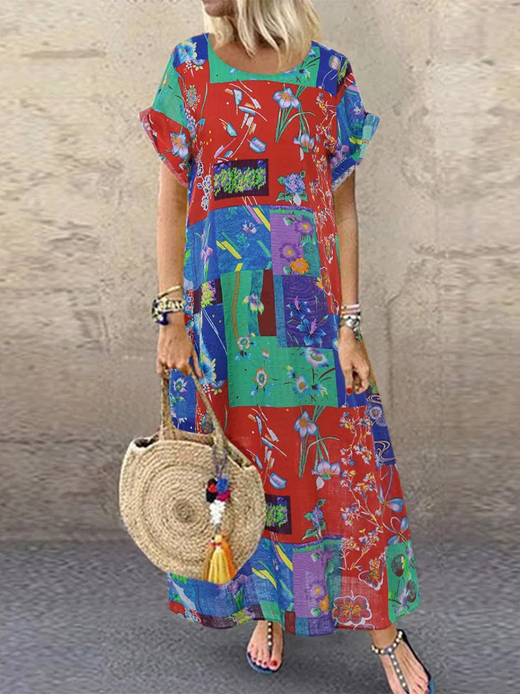 Bohemian Print Short Sleeve Summer Plus Size Dress