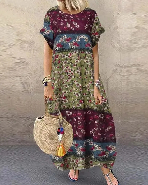 Bohemian Print Short Sleeve Summer Plus Size Dress