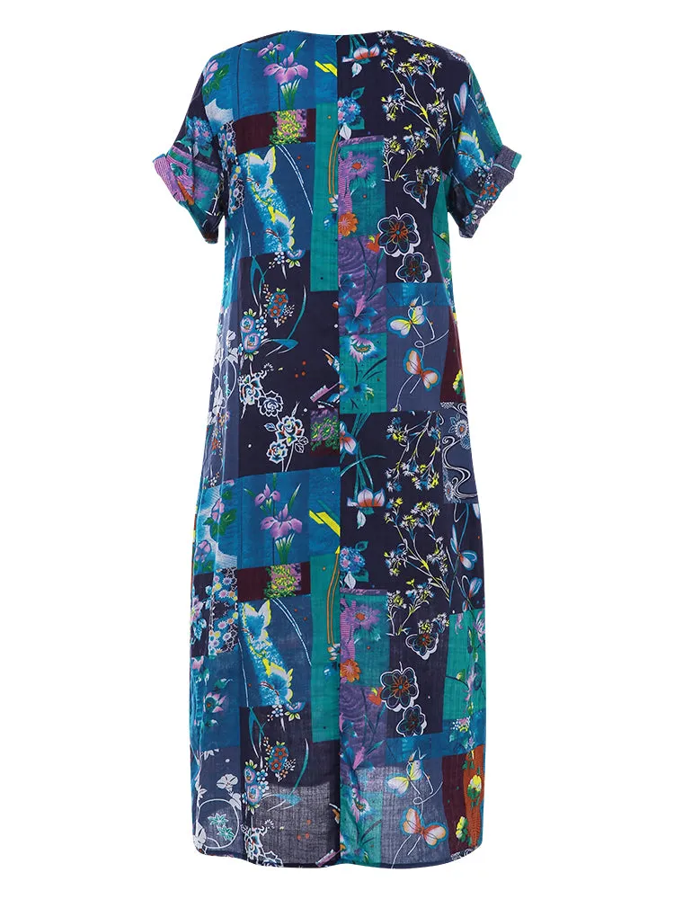 Bohemian Print Short Sleeve Summer Plus Size Dress