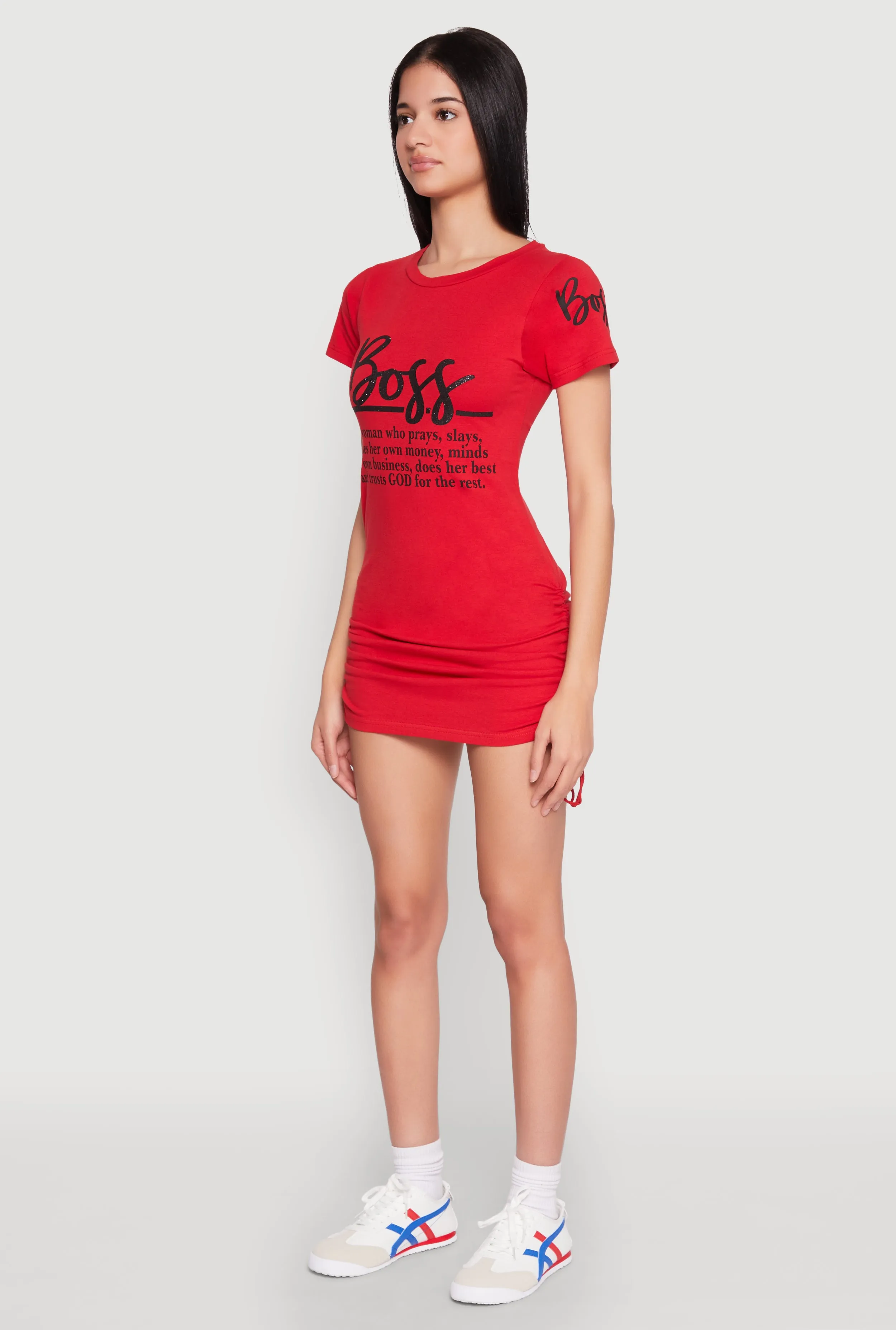 Boss Glitter Ruched T Shirt Dress