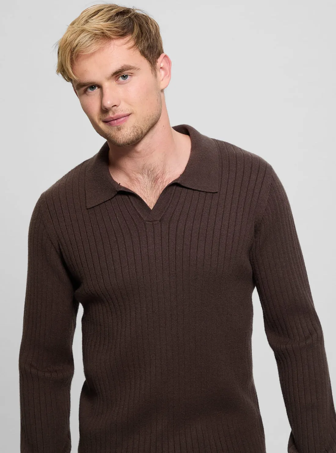 Brown Rib Duke Long Sleeve Polo T-Shirt