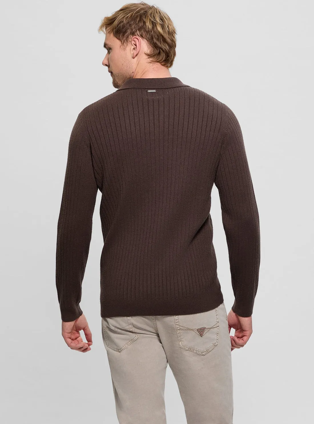 Brown Rib Duke Long Sleeve Polo T-Shirt