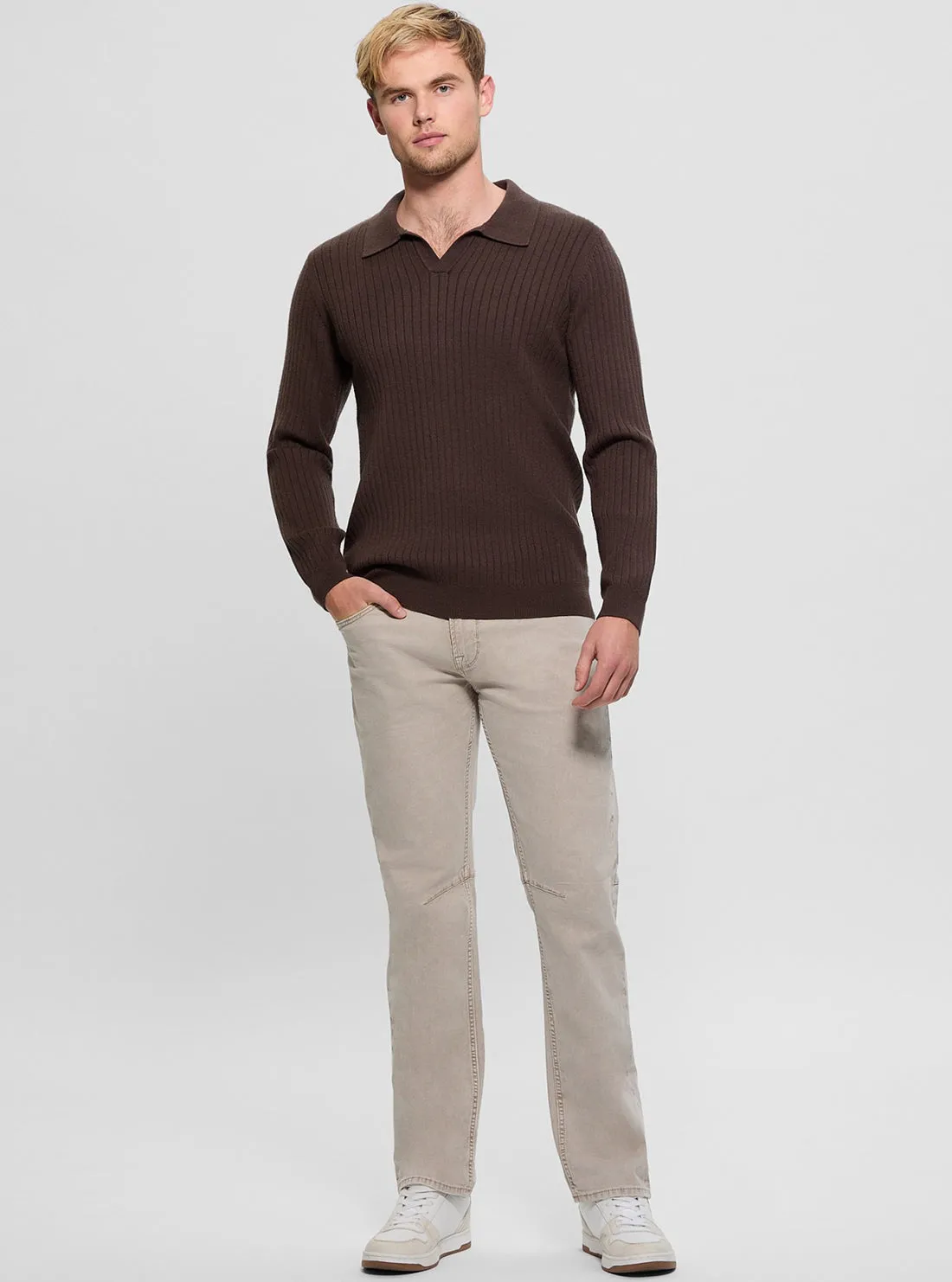 Brown Rib Duke Long Sleeve Polo T-Shirt