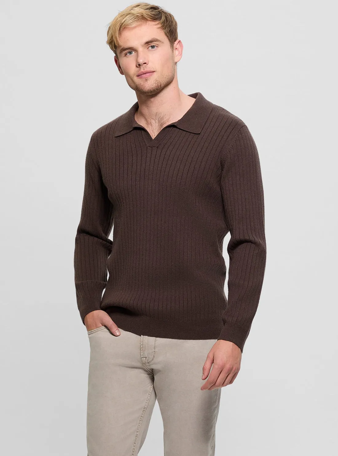 Brown Rib Duke Long Sleeve Polo T-Shirt