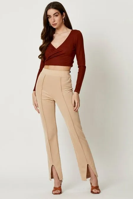 Brown Wrap Top Long Sleeve