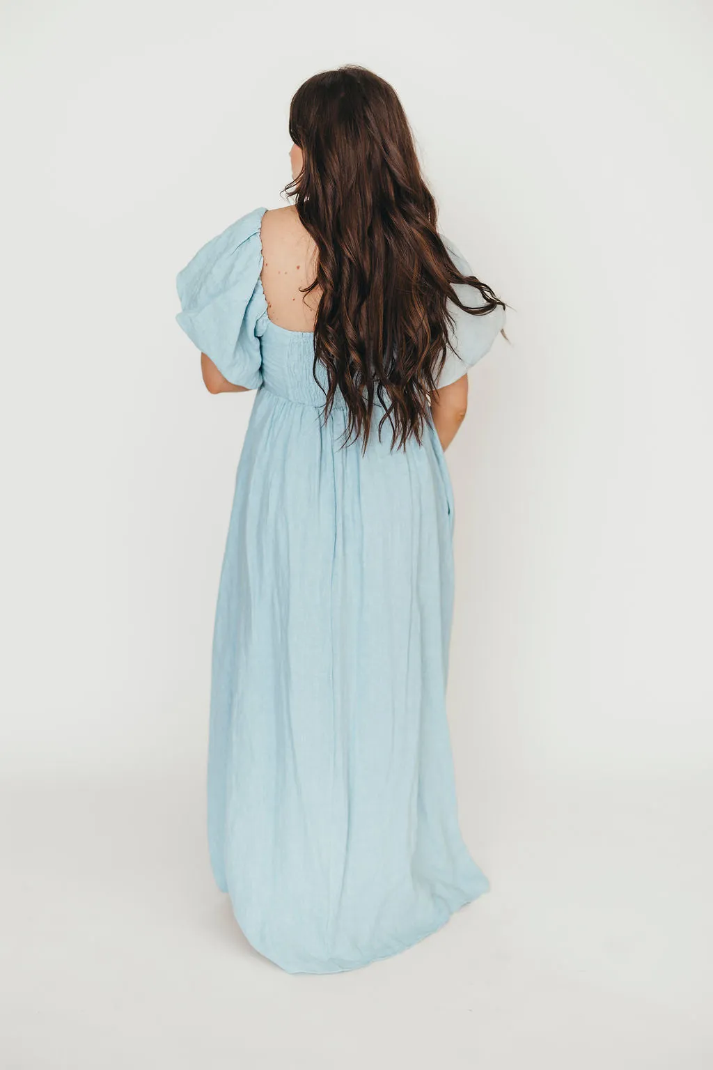 Candace Maxi Dress in Light Blue - 100% Linen - Bump Friendly (Low Stock)