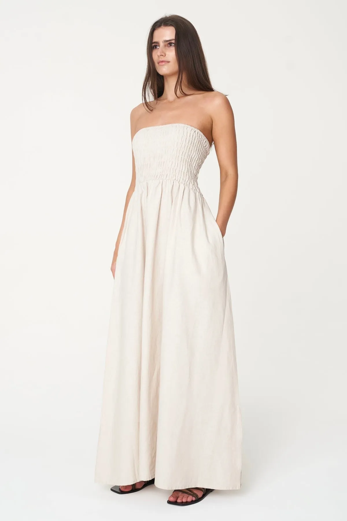 Casa Natural Strapless Linen Midi Dress