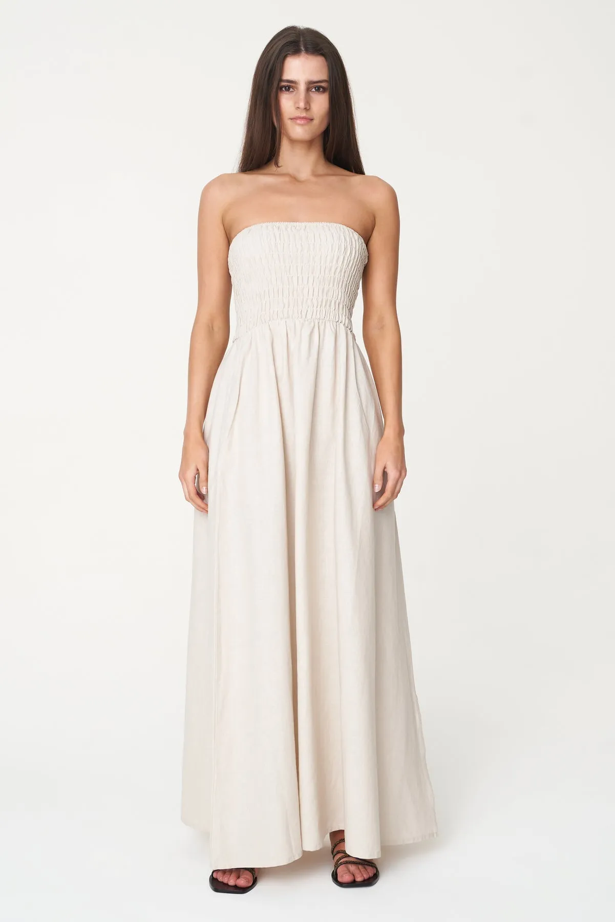 Casa Natural Strapless Linen Midi Dress