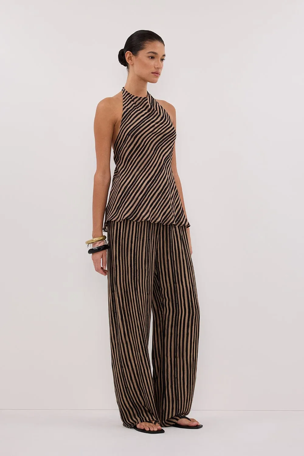 CHARLI TAN STRIPE HALTER TOP