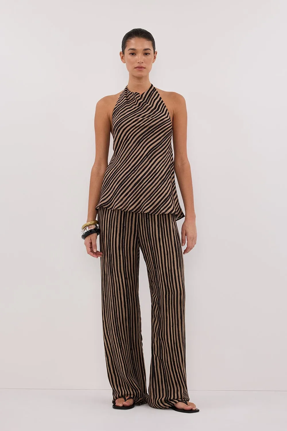 CHARLI TAN STRIPE HALTER TOP