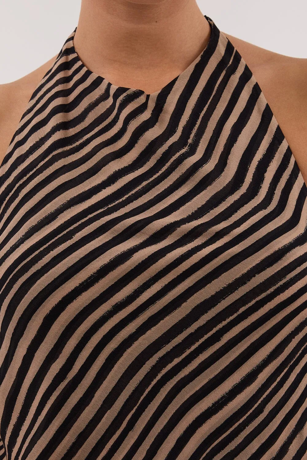 CHARLI TAN STRIPE HALTER TOP