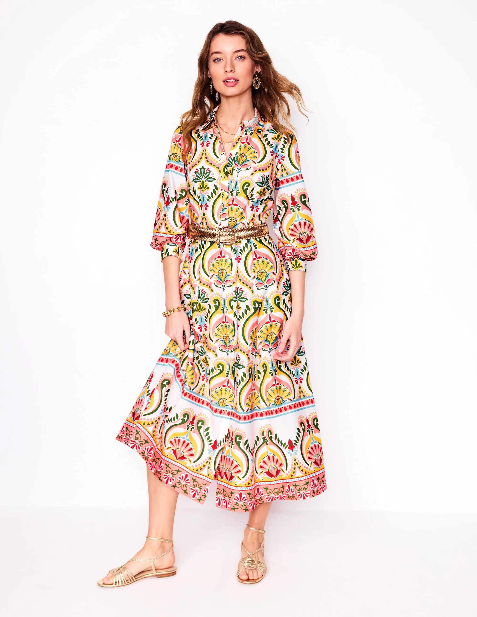 Clara Cotton Shirt Dress-Multi. Ornamental Floral