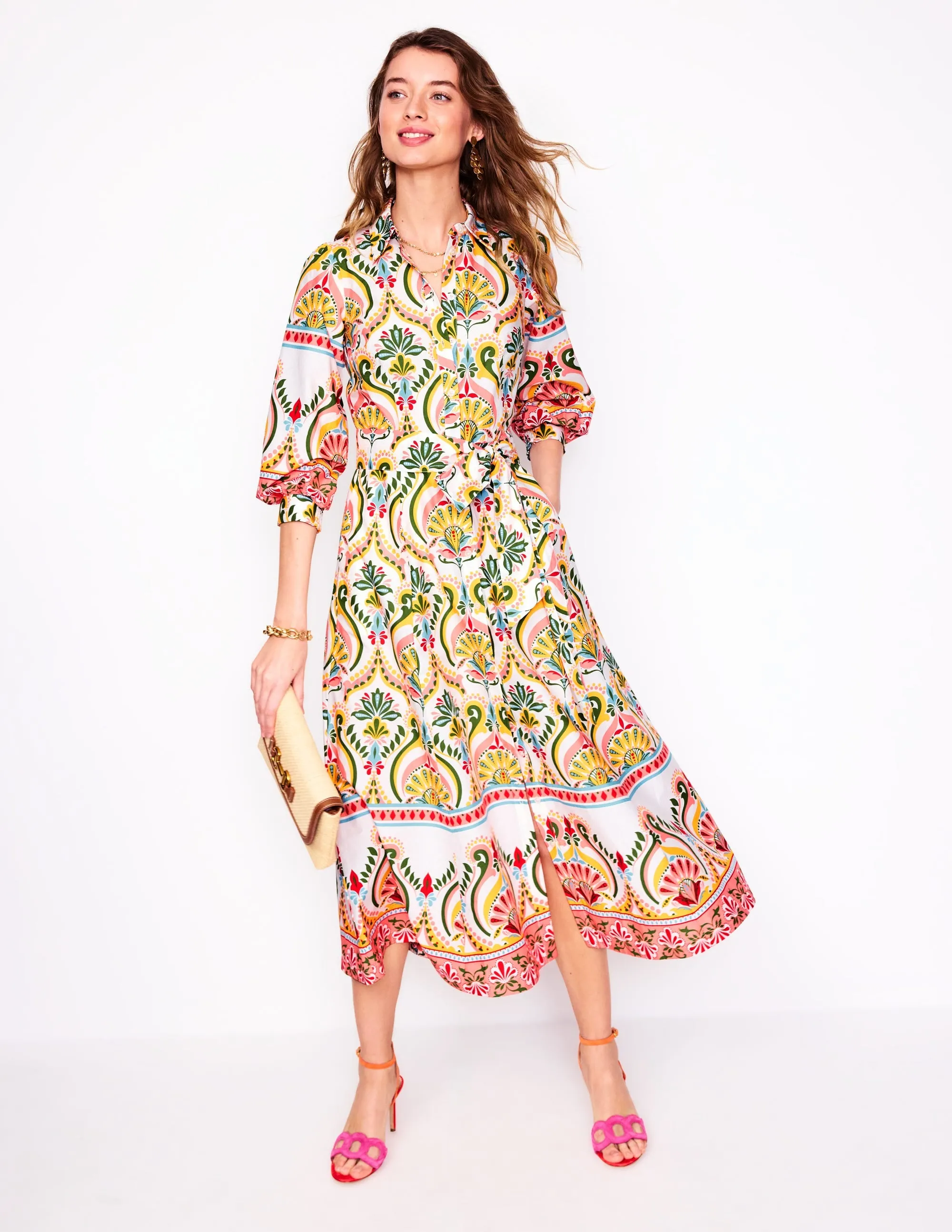 Clara Cotton Shirt Dress-Multi. Ornamental Floral