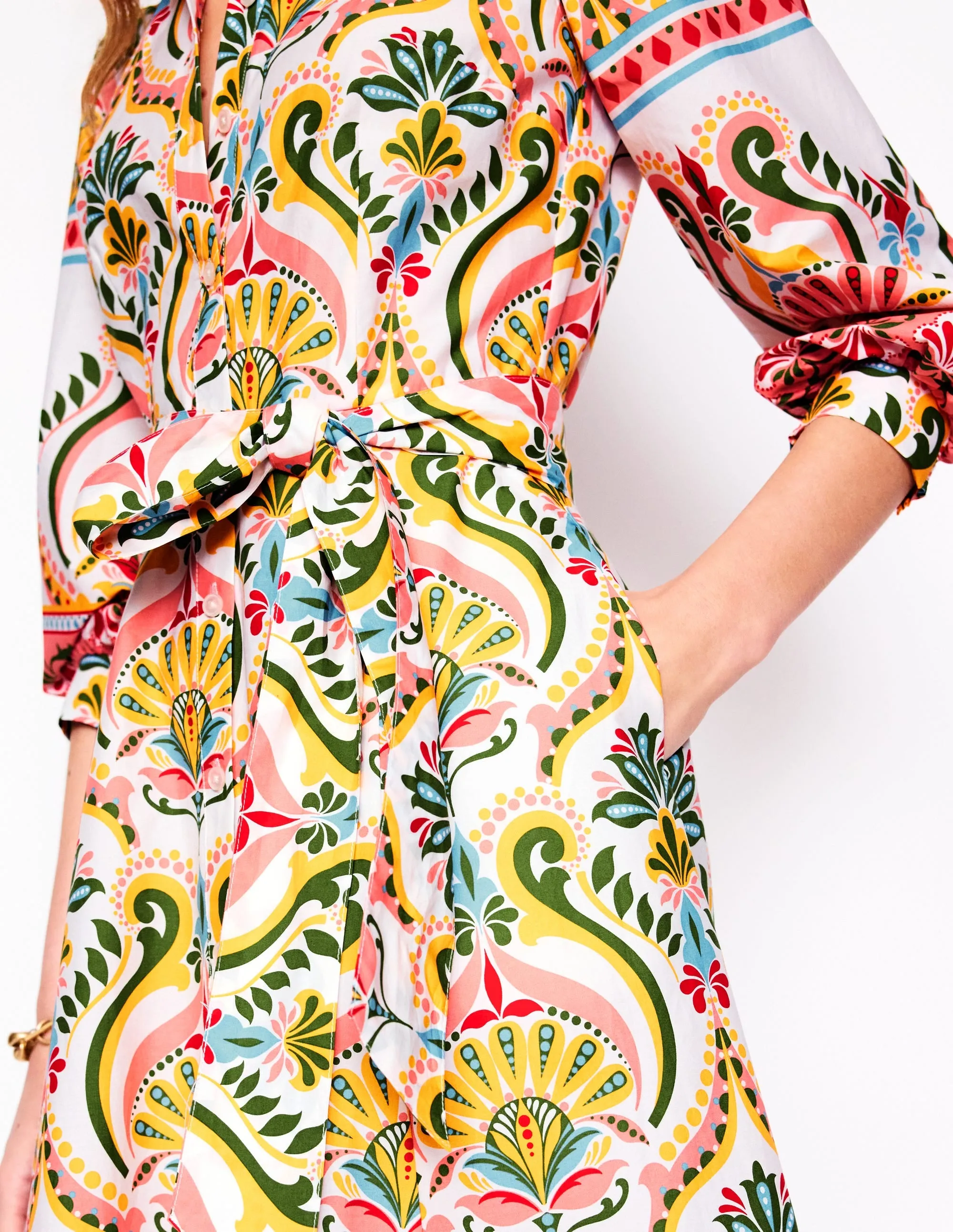 Clara Cotton Shirt Dress-Multi. Ornamental Floral