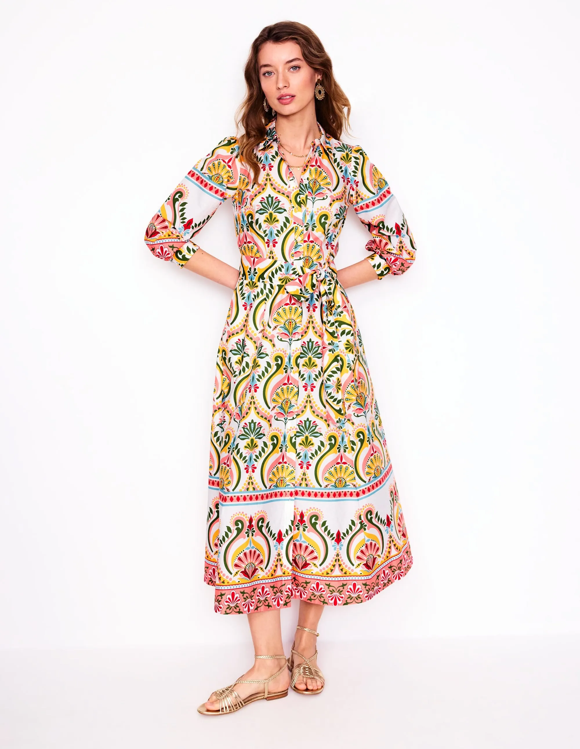Clara Cotton Shirt Dress-Multi. Ornamental Floral