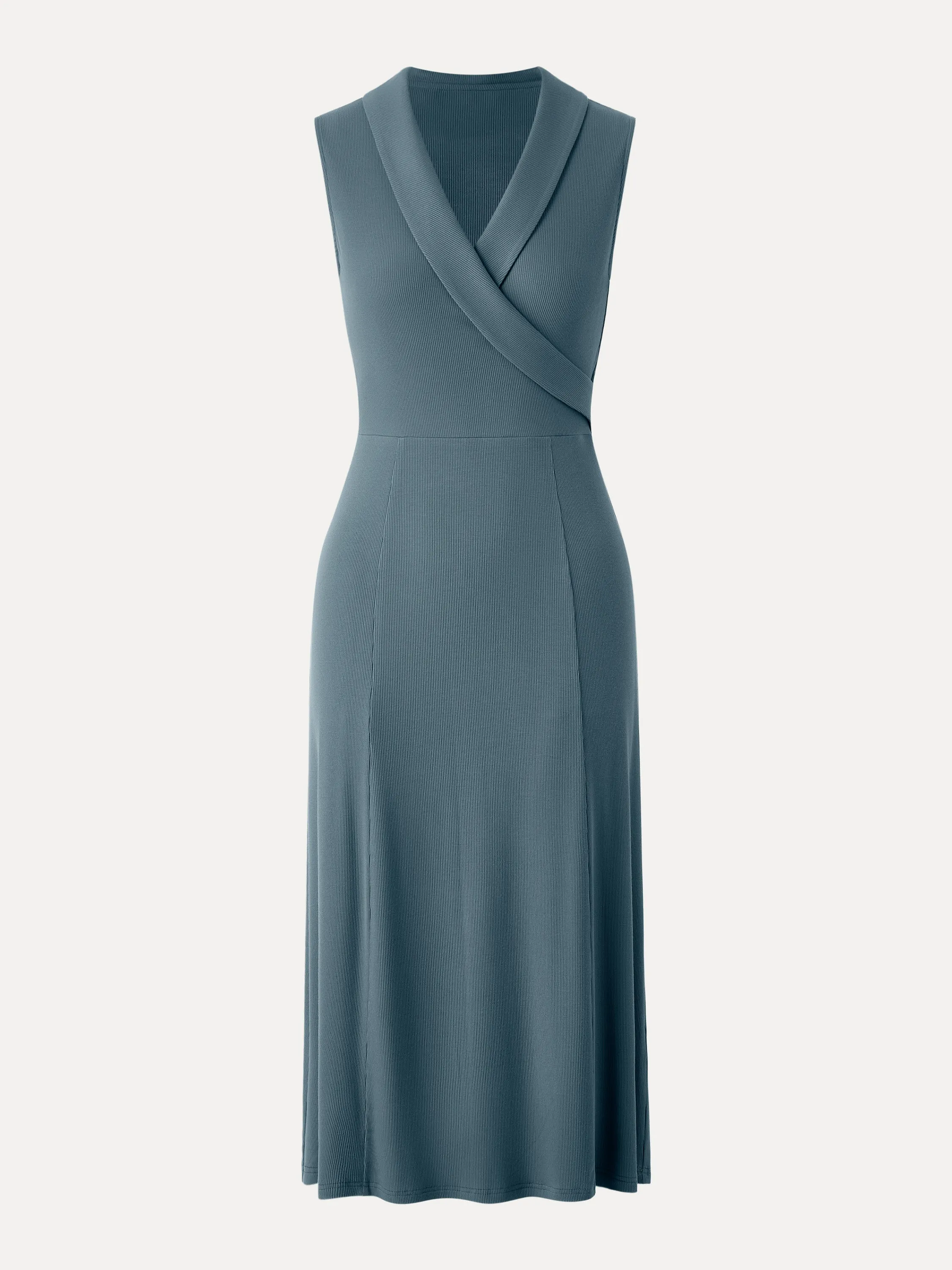 Collared Surplice Midi Sleeveless Dress