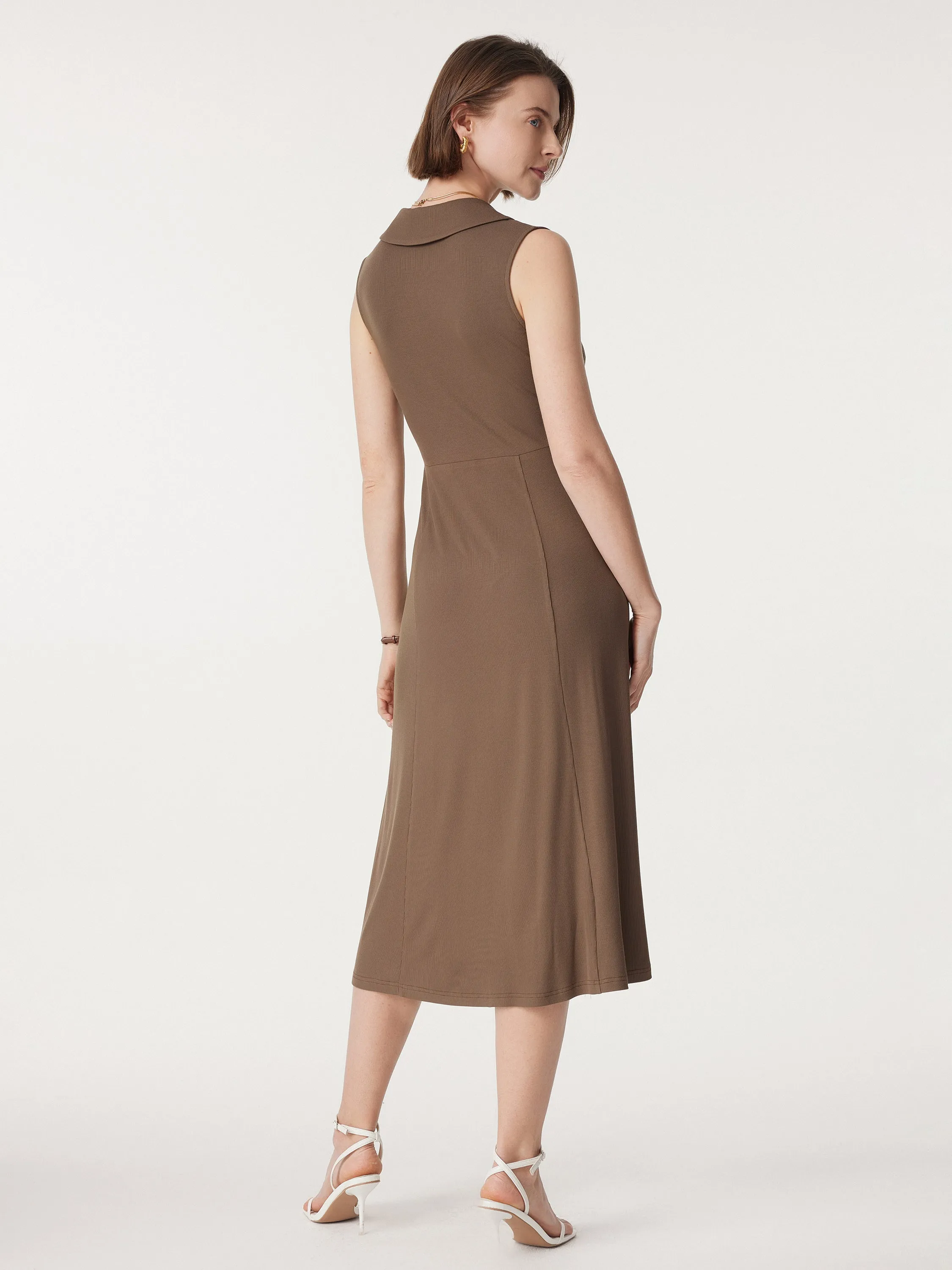 Collared Surplice Midi Sleeveless Dress