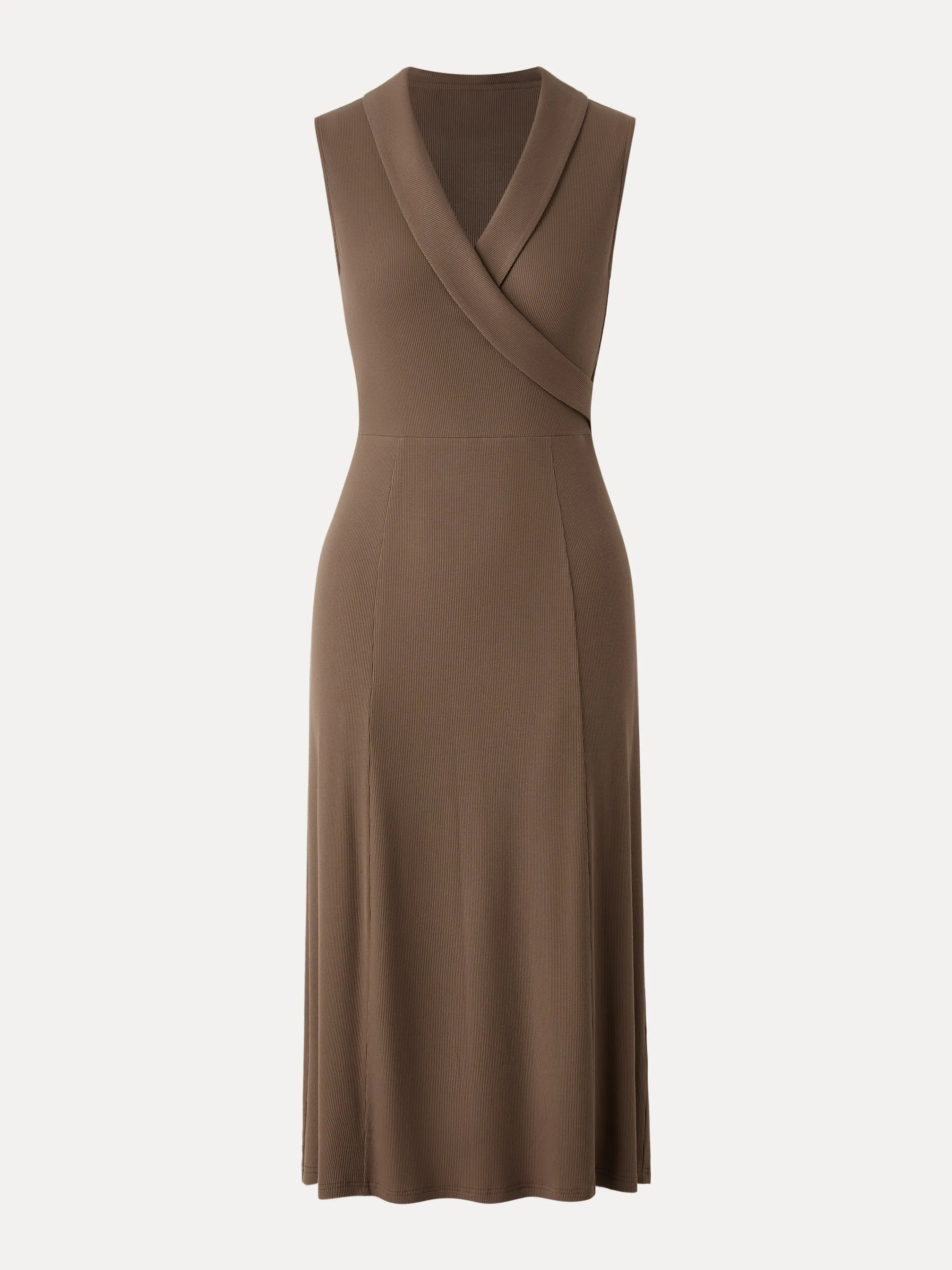 Collared Surplice Midi Sleeveless Dress