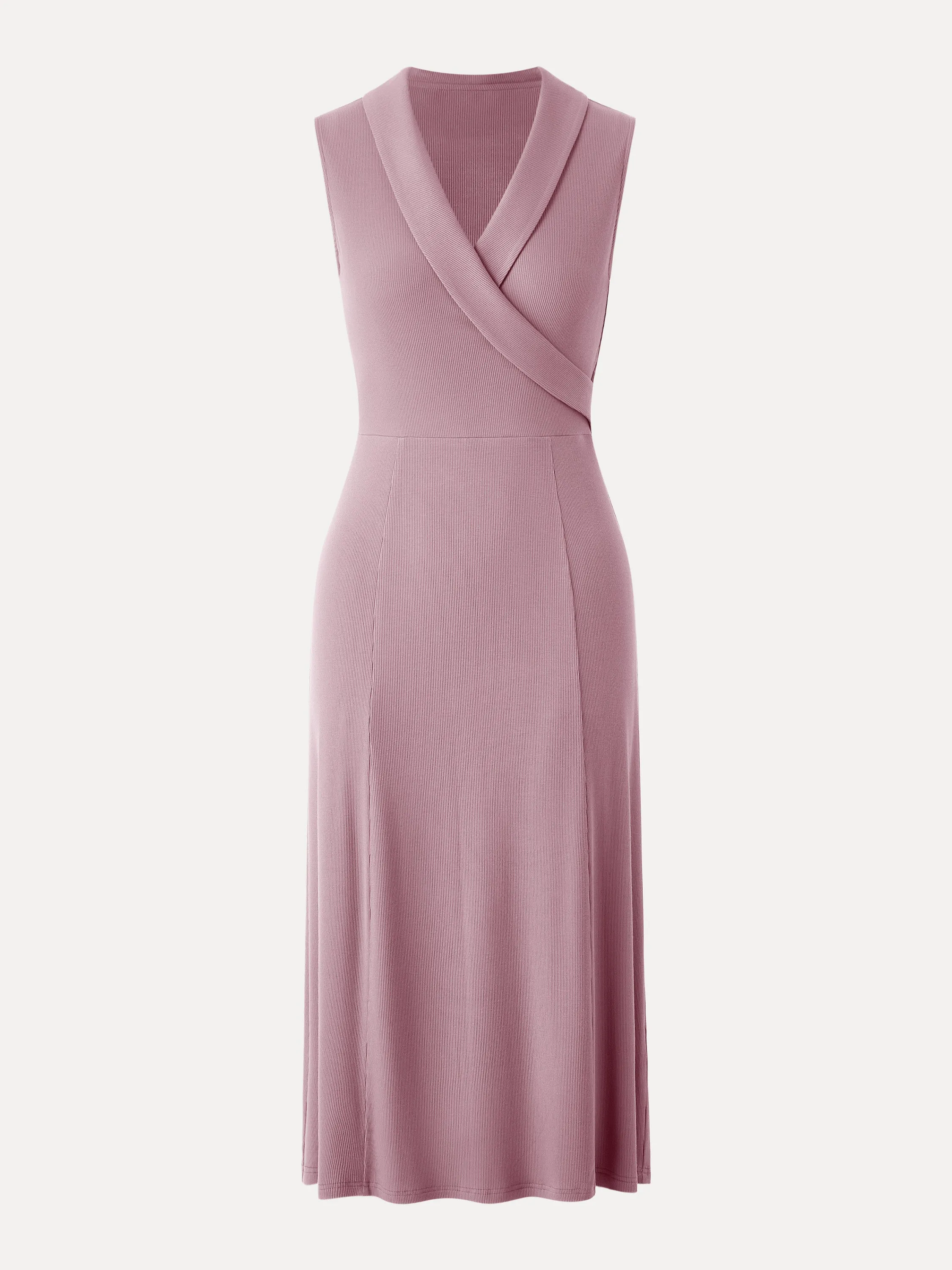 Collared Surplice Midi Sleeveless Dress