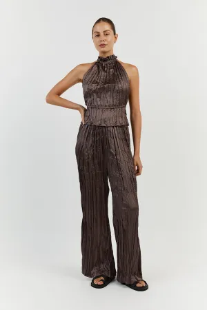 CORI TAUPE HIGH NECK CRINKLE TOP