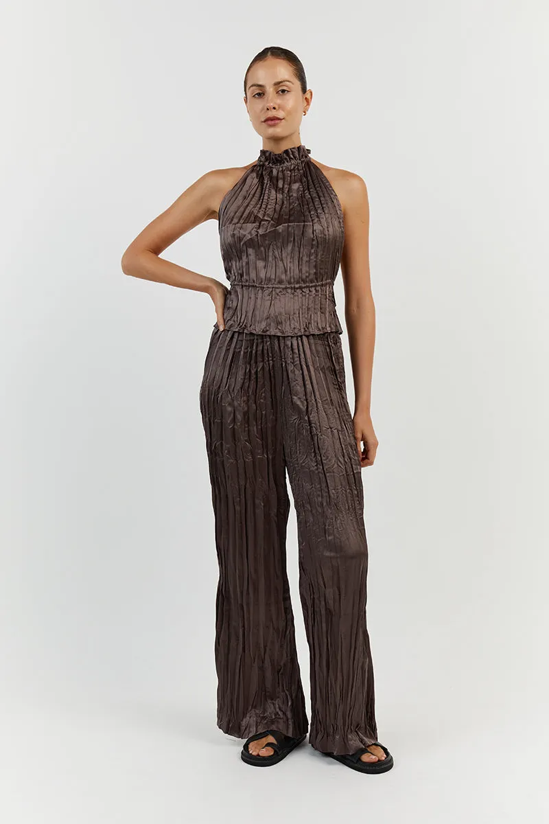 CORI TAUPE HIGH NECK CRINKLE TOP