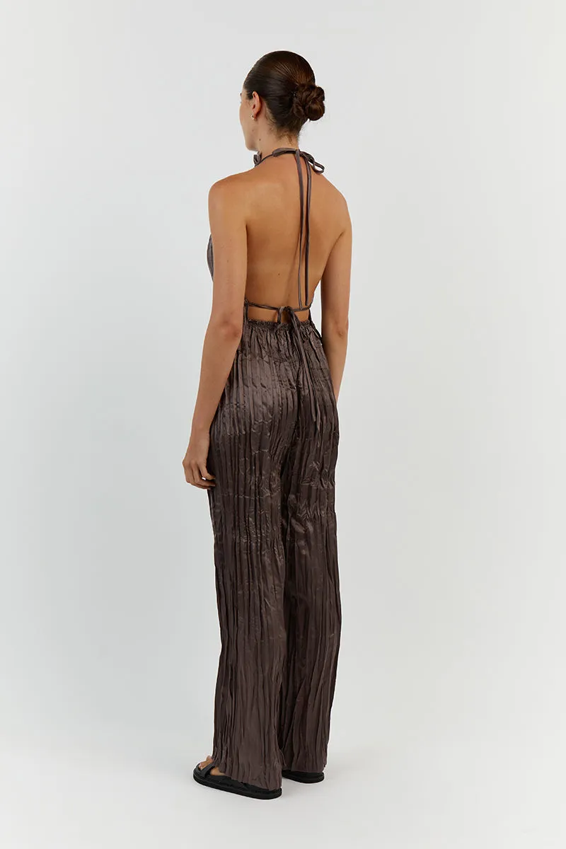 CORI TAUPE HIGH NECK CRINKLE TOP