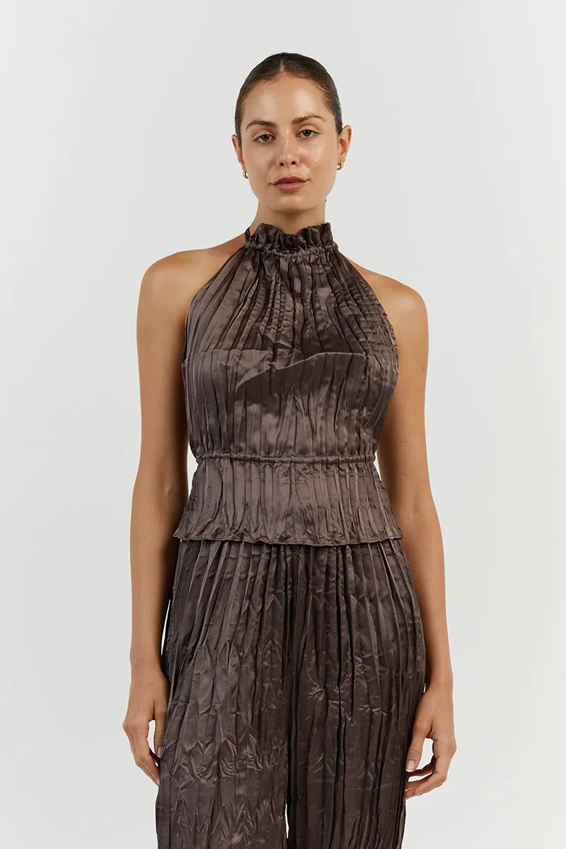 CORI TAUPE HIGH NECK CRINKLE TOP