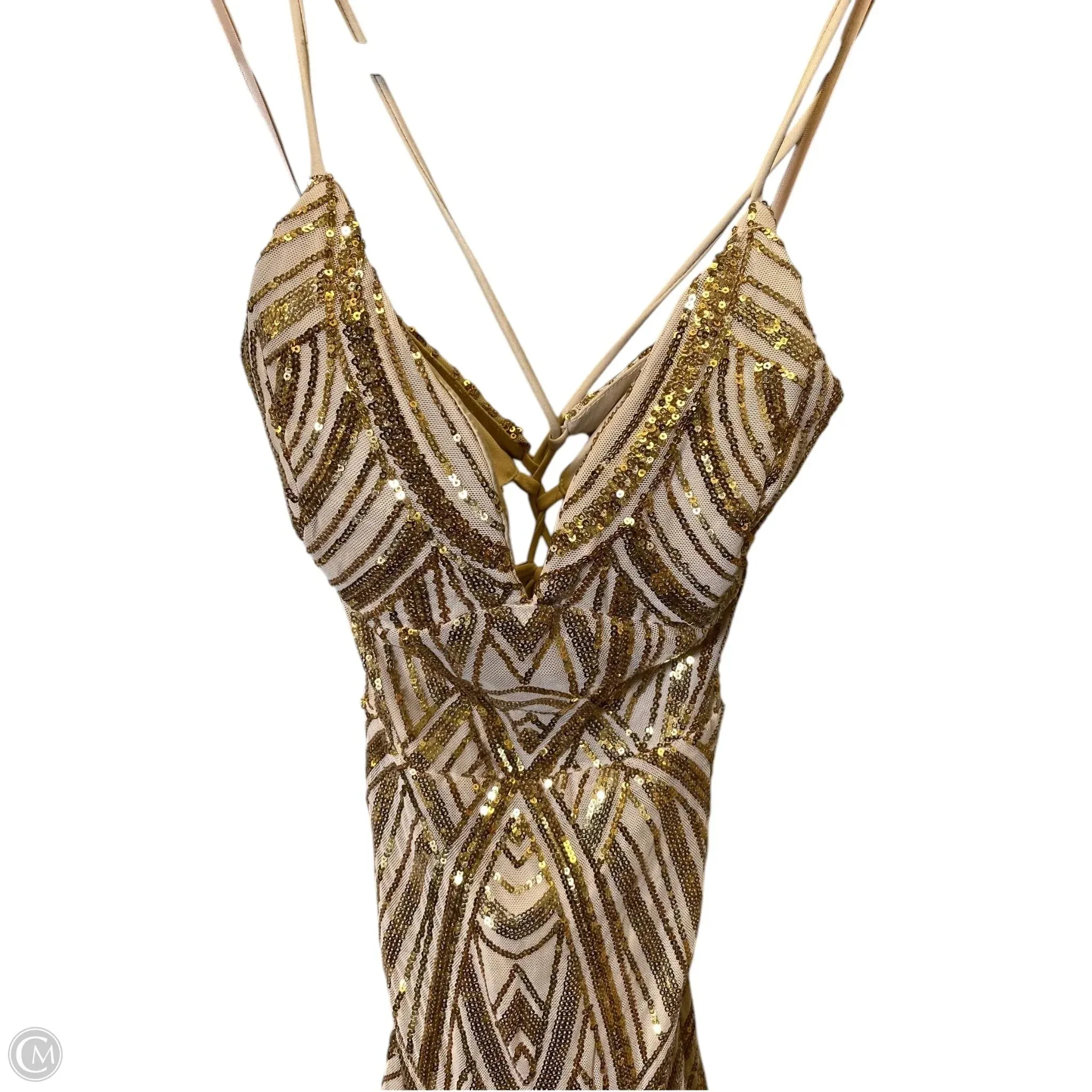 Dress Party Long By Windsor In Gold & Tan, Size: S