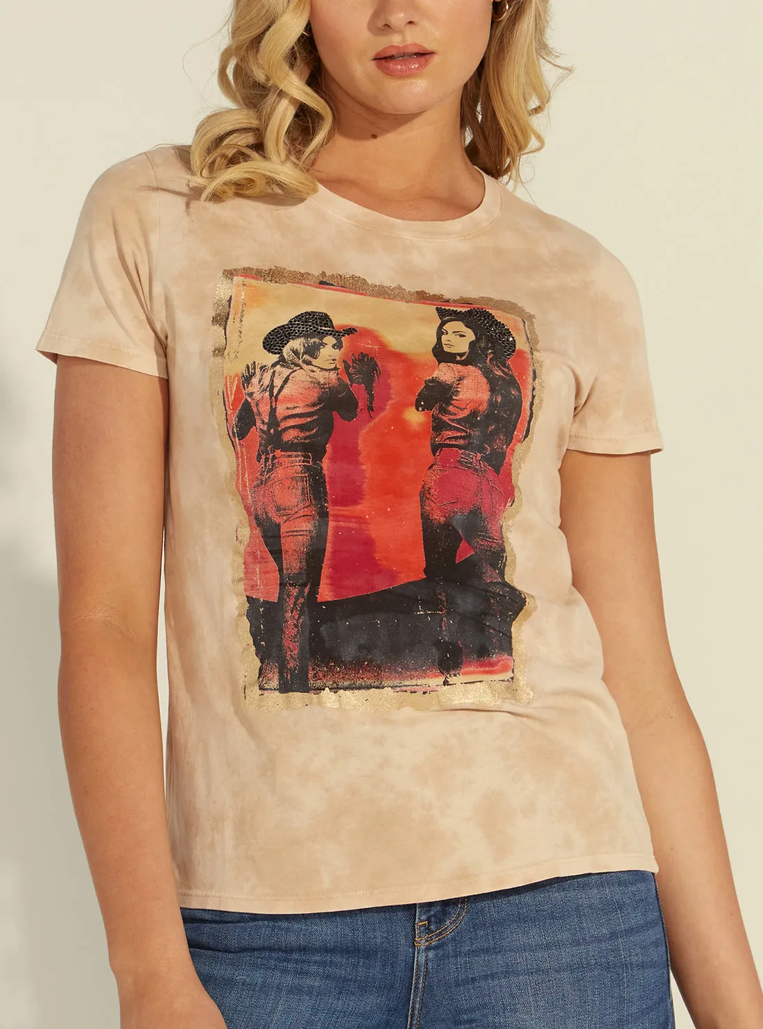 Eco Tea Wash Multi Rhinestone Cowgirl Esy T-Shirt