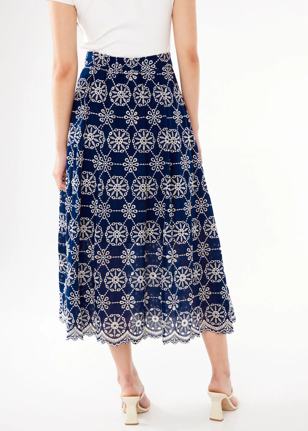 Eden Midi Skirt Navy Medallion Eyelet