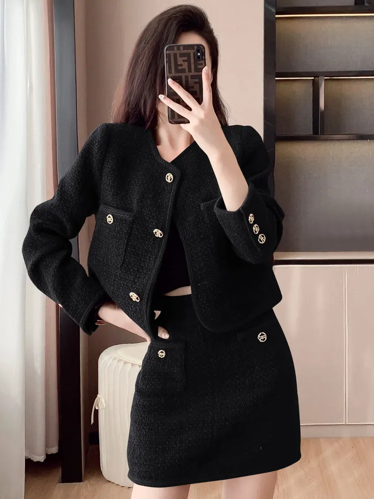 Elegant Women Short Coat Skirt Suit