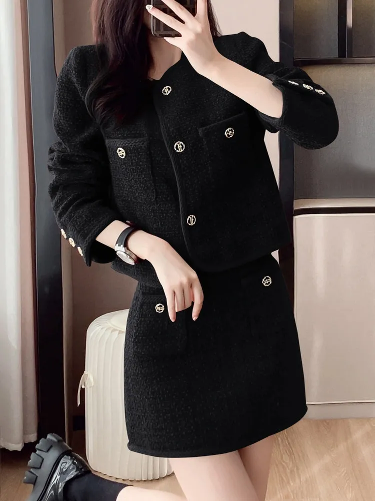 Elegant Women Short Coat Skirt Suit