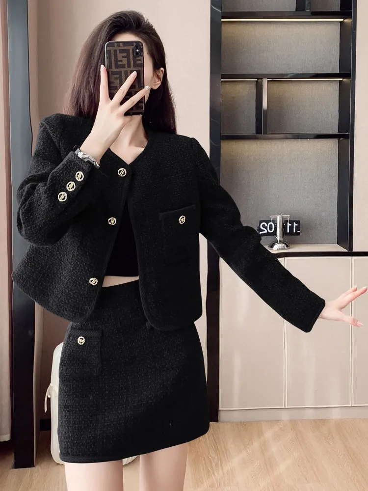 Elegant Women Short Coat Skirt Suit