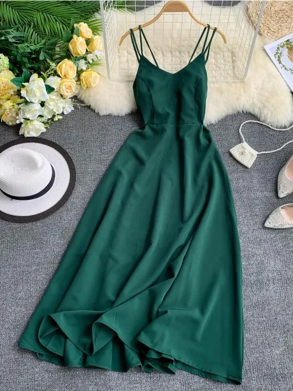 Emerald Green Maxi Dress Cotton Strap Long Women In Sexy Dress