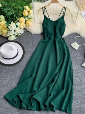 Emerald Green Maxi Dress Cotton Strap Long Women In Sexy Dress