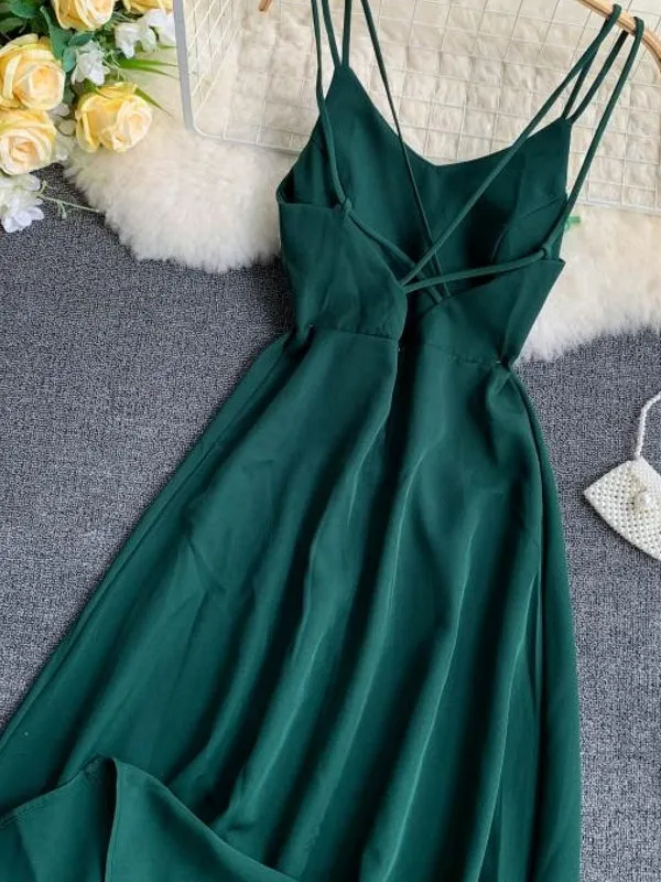 Emerald Green Maxi Dress Cotton Strap Long Women In Sexy Dress