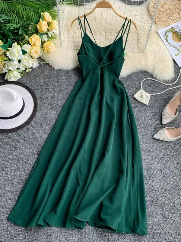 Emerald Green Maxi Dress Cotton Strap Long Women In Sexy Dress
