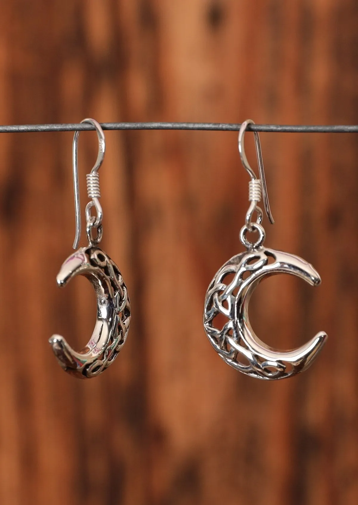 Ethereal Crescent Silver Dangly Earrings