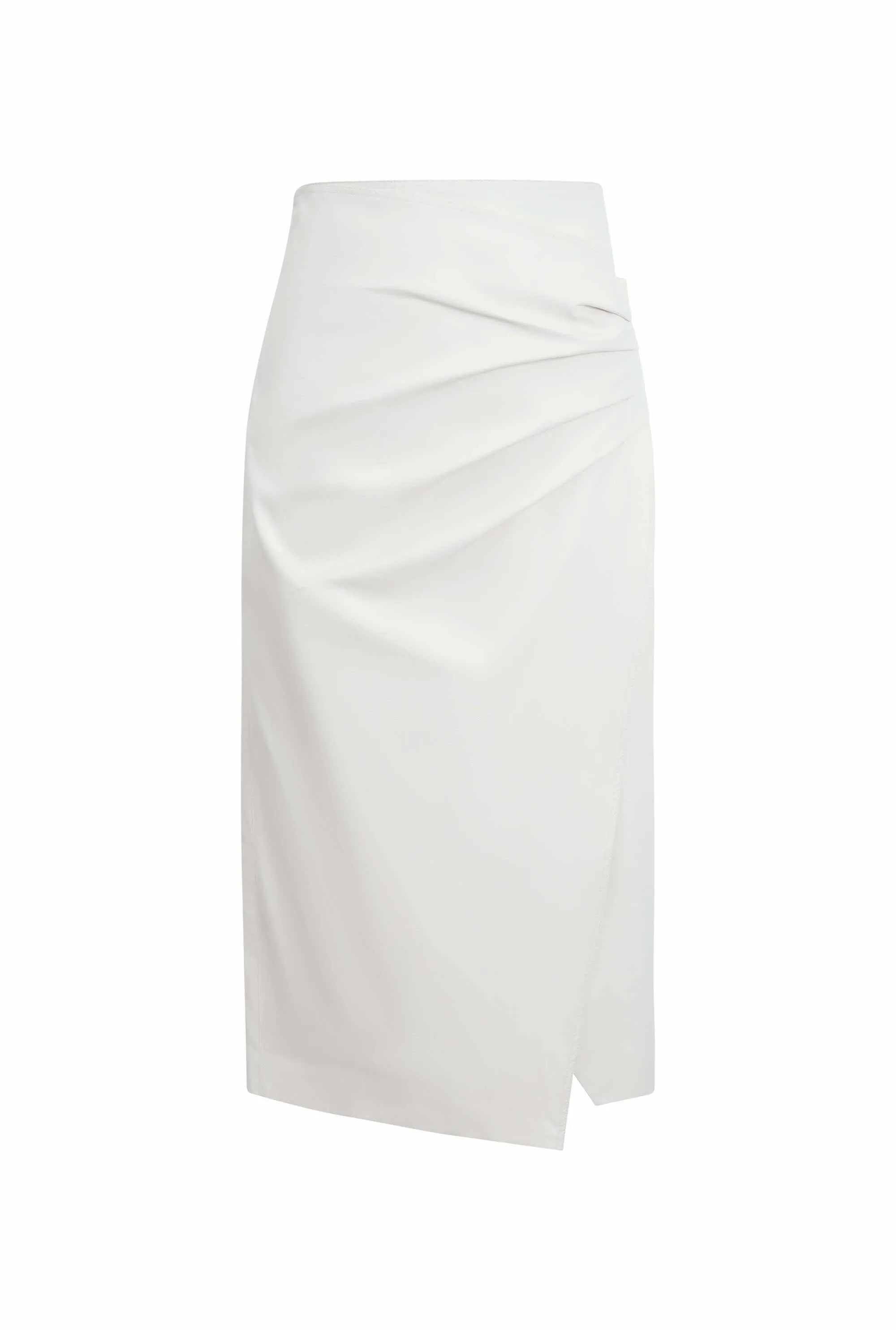 Faux Leather Side Ruched Skirt Cream