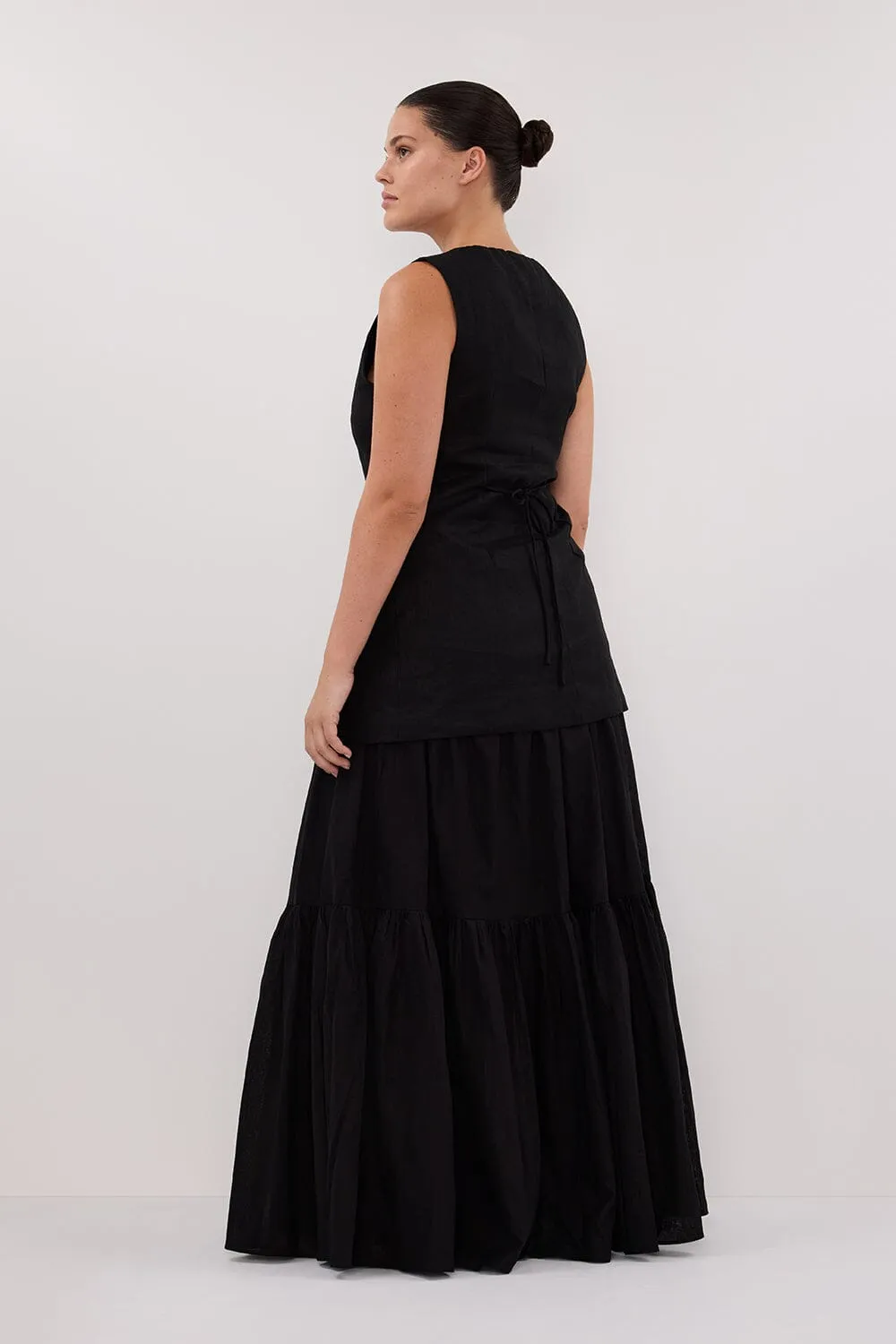 FLETCHER BLACK TIERED MAXI SKIRT