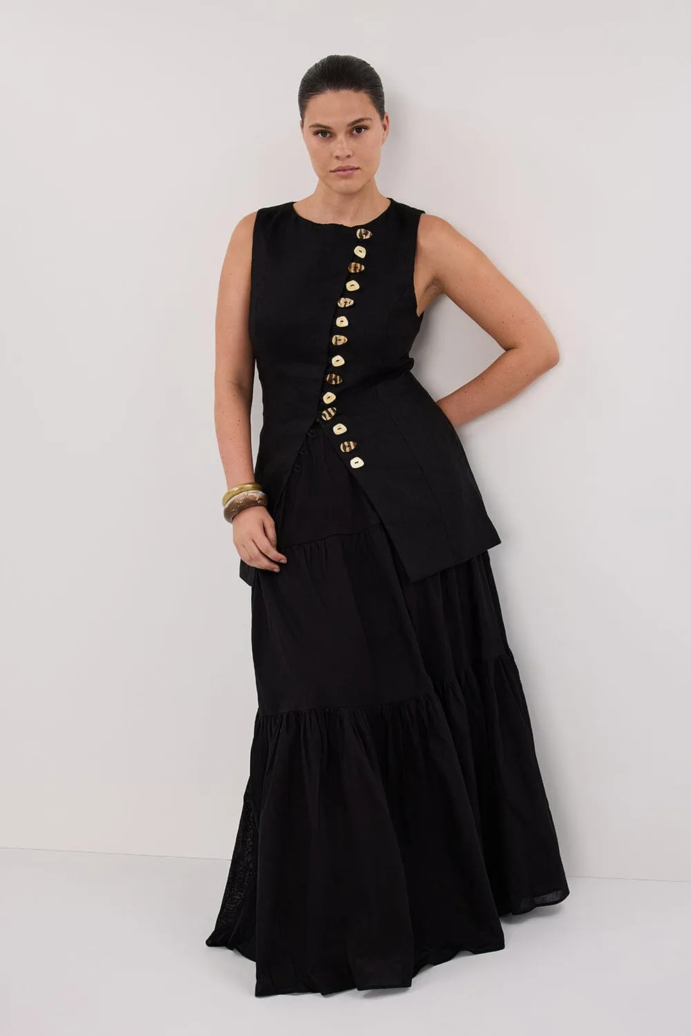 FLETCHER BLACK TIERED MAXI SKIRT
