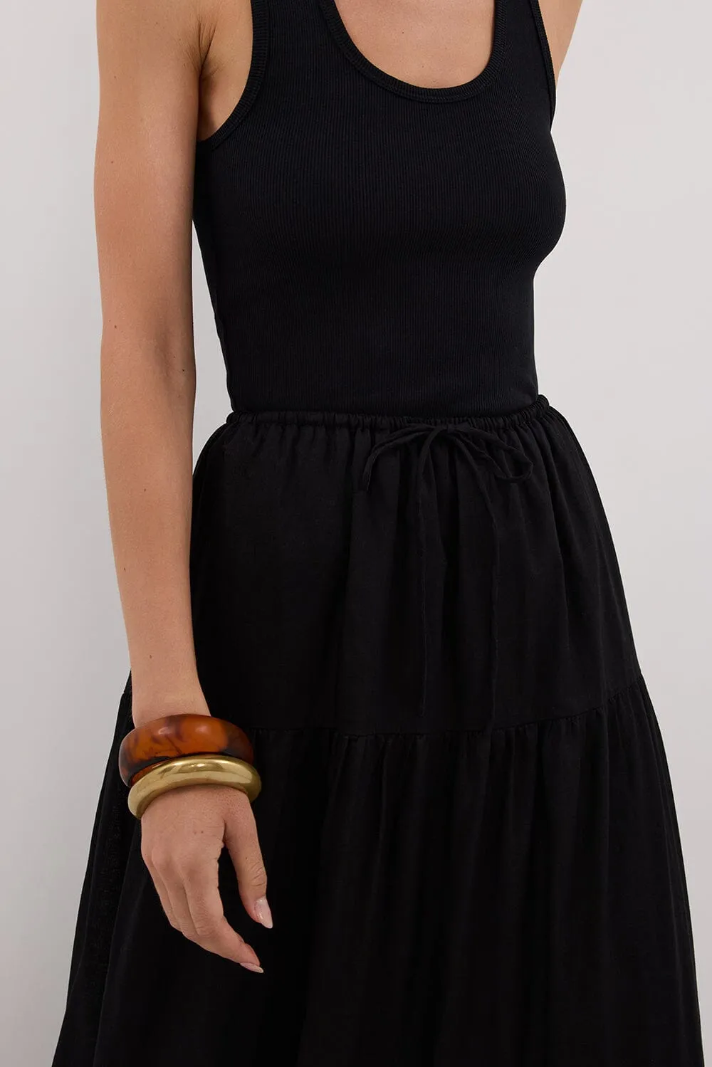 FLETCHER BLACK TIERED MAXI SKIRT