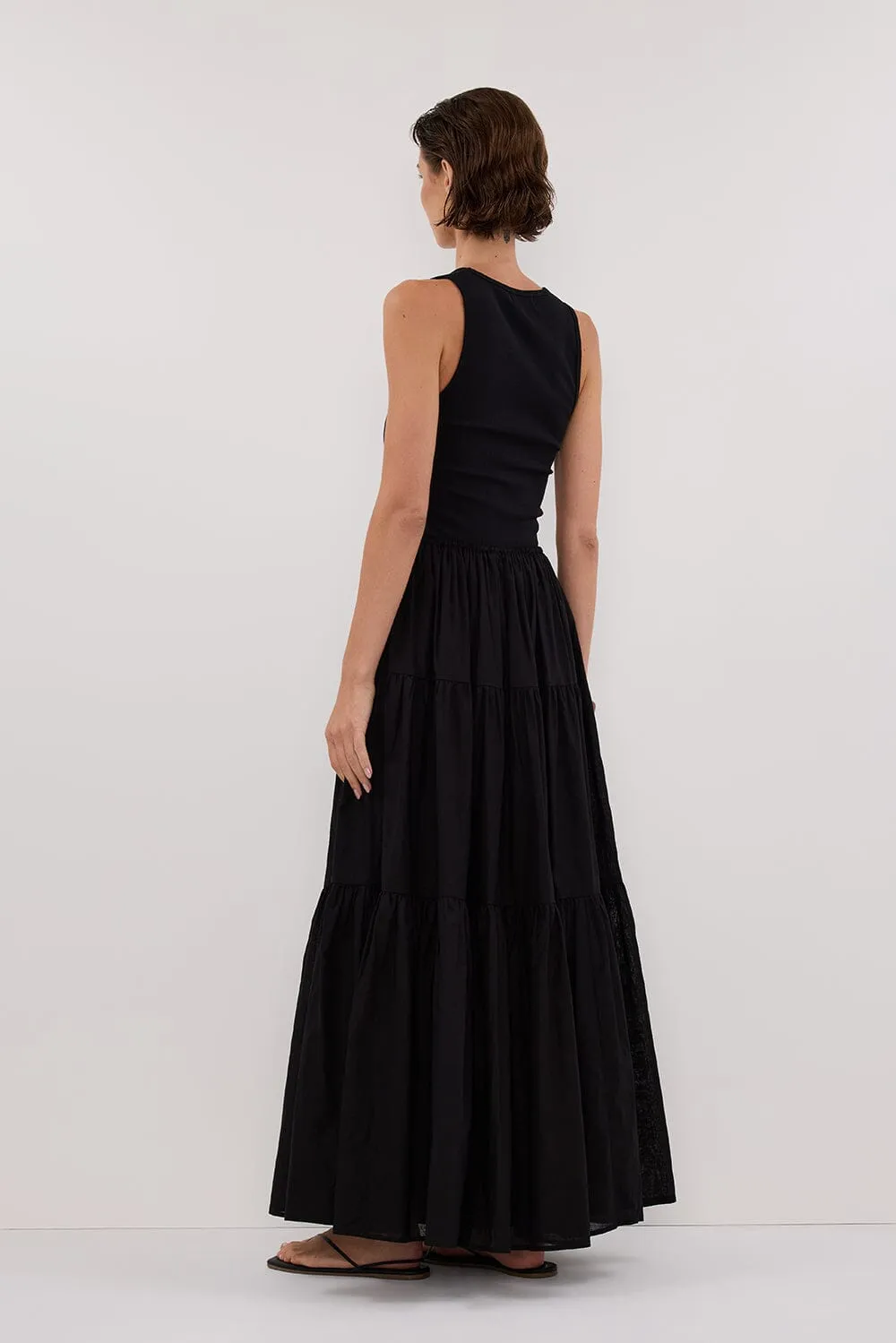 FLETCHER BLACK TIERED MAXI SKIRT