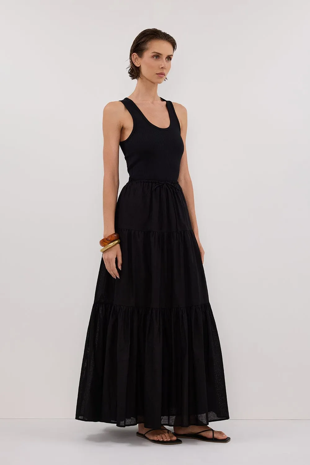 FLETCHER BLACK TIERED MAXI SKIRT